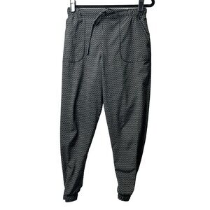 Albion XS Black Dash Print‎ Jogger Pants Stretch Ankle Zip Athletic Casual